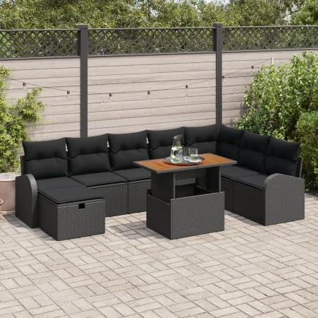 Conjunto de 9 Piezas de Sofá de Jardín con Cojines Ratán Poliéster Negro by , Outdoor sofas - Ref: Foro24-3359985, Price: 604...