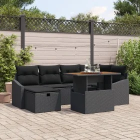 Juego de Sofás de Jardín de 7 Piezas con Cojines Negro Ratán Poliéster by , Outdoor sofas - Ref: Foro24-3360027, Price: 485,5...
