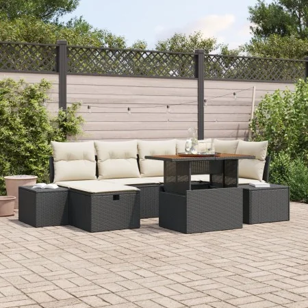 Conjunto de Sofás de Jardín de 7 Piezas con Cojines Negros de Poliratán by , Outdoor sofas - Ref: Foro24-3360051, Price: 487,...