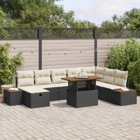 Conjunto de Sofá de Jardín de 9 Piezas con Cojines Negros de Ratán Poliéster by , Outdoor sofas - Ref: Foro24-3360087, Price:...