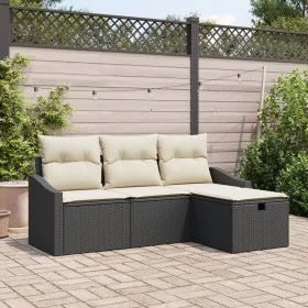 Conjunto de Sofá de Jardín de 4 Piezas con Cojines Negros de Poliratán von , Outdoor-Sofas - Ref: Foro24-3360578, Preis: 274,...