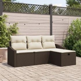 Conjunto de sofá de jardín de 4 piezas con cojines marrón en poliratán de , Sofás de exterior - Ref: Foro24-3360579, Precio: ...