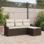 Conjunto de sofá de jardín de 4 piezas con cojines marrón en poliratán de , Sofás de exterior - Ref: Foro24-3360579, Precio: ...