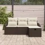 Conjunto de sofá de jardín de 4 piezas con cojines marrón en poliratán de , Sofás de exterior - Ref: Foro24-3360579, Precio: ...