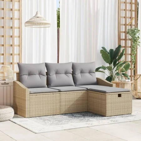 Conjunto de sofá de jardín de 4 piezas con cojines beige de ratán poliéster | Foro24.es | Tu tienda online para hogar, jardín y más Foro24.es