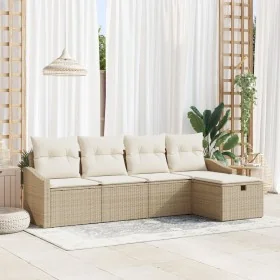 Juego de Sofá de Jardín de 5 Piezas con Cojines Beige Ratán Poliéster by , Outdoor sofas - Ref: Foro24-3360592, Price: 383,03...