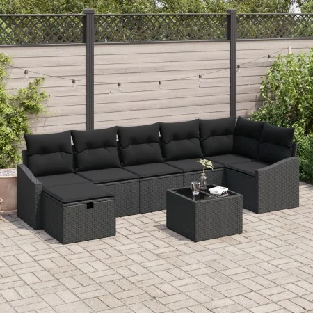 Juego de Sofá de Jardín de 8 Piezas con Cojines Negro Poliratán von , Outdoor-Sofas - Ref: Foro24-3360644, Preis: 502,89 €, R...