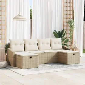 Conjunto de Sofá de Jardín de 6 Piezas con Cojines Beige Ratán de Poliéster de , Sofás de exterior - Ref: Foro24-3360652, Pre...