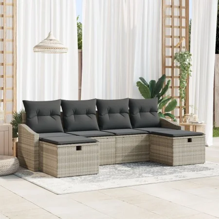 conjunto de sofá de jardín de 6 piezas con cojines de ratán sintético gris claro | Foro24.es | Tu tienda online para hogar, jardín y más Foro24.es