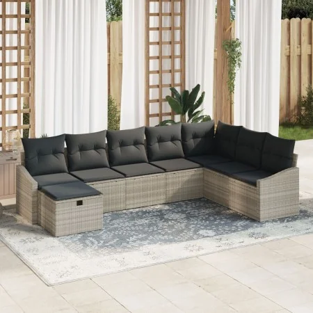Set de Sofá de Jardín de 8 Piezas con Cojines Gris Claro de Ratán Poliéster | Foro24.es | Tu tienda online para hogar, jardín y más Foro24.es