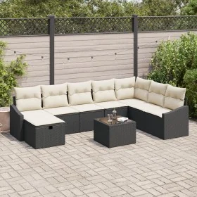 Juego de Sofá de Jardín de 9 Piezas con Cojines Negro Ratán Poli von , Outdoor-Sofas - Ref: Foro24-3360668, Preis: 536,47 €, ...