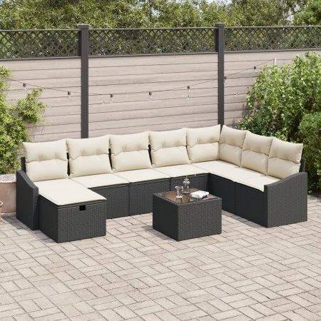 Juego de Sofá de Jardín de 9 Piezas con Cojines Negro Ratán Poli von , Outdoor-Sofas - Ref: Foro24-3360668, Preis: 536,47 €, ...