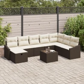 Juego de Sofá de Jardín de 9 Piezas con Cojines Marrón Poliratán von , Outdoor-Sofas - Ref: Foro24-3360669, Preis: 560,61 €, ...