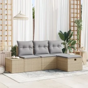 Juego de Sofá de Jardín de 4 Piezas con Cojines Beige de Ratán Sintético by , Outdoor sofas - Ref: Foro24-3360681, Price: 314...