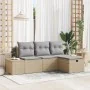 Juego de Sofá de Jardín de 4 Piezas con Cojines Beige de Ratán Sintético by , Outdoor sofas - Ref: Foro24-3360681, Price: 314...