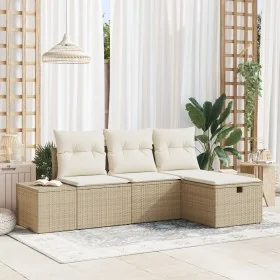 Conjunto de Sofá de Jardín de 4 Piezas con Cojines Ratán Plástico Beige by , Outdoor sofas - Ref: Foro24-3360682, Price: 340,...