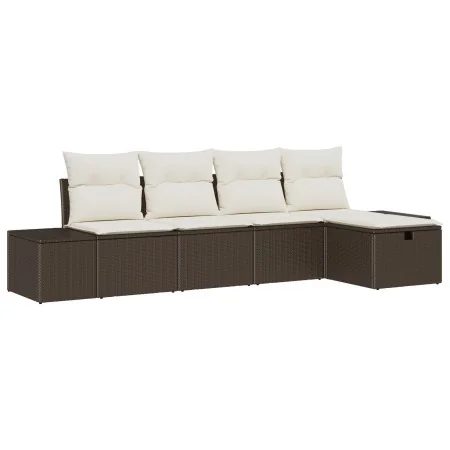Conjunto de Sofá de Jardín de 5 Piezas con Cojines Marrón Ratán Poliéster by , Outdoor sofas - Ref: Foro24-3360689, Price: 36...