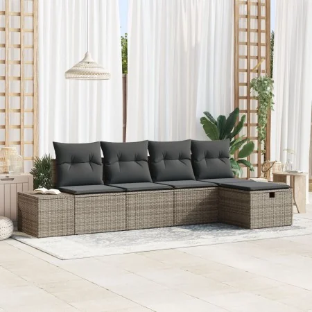 Juego de Sofás de Jardín de 5 Piezas con Cojines Gris de Poliratán by , Outdoor sofas - Ref: Foro24-3360690, Price: 358,47 €,...