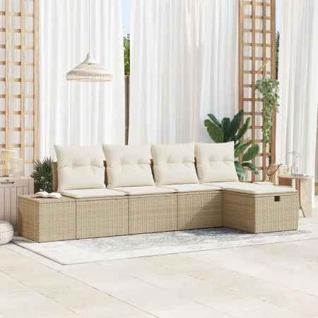 Juego de Sofá de Jardín de 5 Piezas con Cojines Beige de Ratán Poliéster by , Outdoor sofas - Ref: Foro24-3360692, Price: 404...