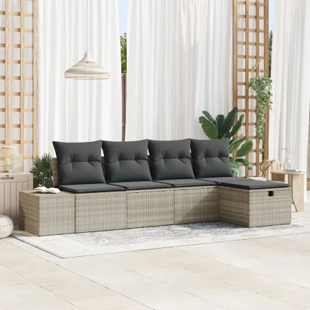 Juego de Sofá de Jardín de 5 Piezas con Cojines Gris Claro Poliratán by , Outdoor sofas - Ref: Foro24-3360693, Price: 379,96 ...