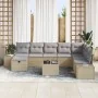 Conjunto de Sofá de Jardín de 9 Piezas con Cojines Beige Ratán Sintético de , Sofás de exterior - Ref: Foro24-3360771, Precio...