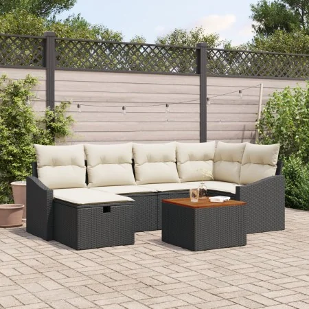 Juego de sofá de jardín de 7 piezas con cojines negros de poliratán by , Outdoor sofas - Ref: Foro24-3360897, Price: 428,61 €...
