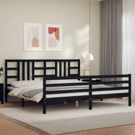 Bed frame with black solid wood headboard 200x200 cm by vidaXL, Beds and slatted bases - Ref: Foro24-3193945, Price: 170,26 €...