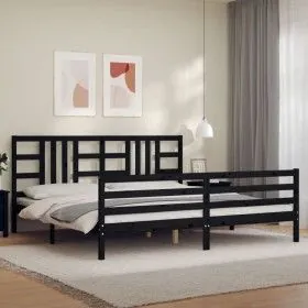 Estructura de cama con cabecero madera maciza negro 200x200 cm de vidaXL, Camas y somieres - Ref: Foro24-3193945, Precio: 170...