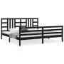 Bed frame with black solid wood headboard 200x200 cm by vidaXL, Beds and slatted bases - Ref: Foro24-3193945, Price: 170,26 €...