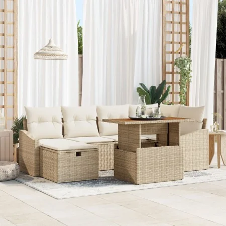 Conjunto de Sofá de Jardín de 7 Piezas con Cojines Beige Poliratán de , Sofás de exterior - Ref: Foro24-3361358, Precio: 546,...