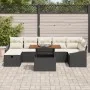 Conjunto de Sofá de Jardín de 8 Piezas con Cojines en Negro de Ratán Poliéster de , Sofás de exterior - Ref: Foro24-3361362, ...
