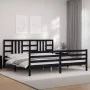 Bed frame with black solid wood headboard 200x200 cm by vidaXL, Beds and slatted bases - Ref: Foro24-3193945, Price: 170,26 €...