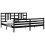 Bed frame with black solid wood headboard 200x200 cm by vidaXL, Beds and slatted bases - Ref: Foro24-3193945, Price: 170,26 €...