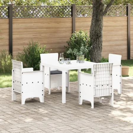 Juego de Comedor de Jardín de 5 Piezas con Cojines Blanco Poliratán | Foro24.es | Tu tienda online para hogar, jardín y más Foro24.es