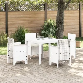 Juego de Comedor de Jardín de 5 Piezas con Cojines Blanco Poliratán de , Mesas de jardín - Ref: Foro24-3378546, Precio: 228,5...
