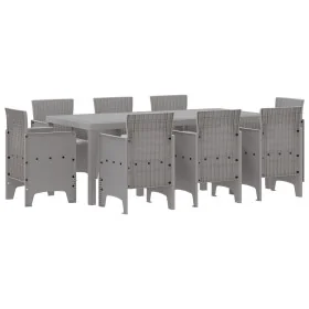Juego de Comedor de Jardín de 9 Piezas con Cojines de Ratán Sintético Gris Claro de , Mesas de jardín - Ref: Foro24-3378589, ...