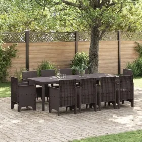 Juego de Comedor de Jardín de 11 Piezas con Cojines Marrón Poliratán by , Garden tables - Ref: Foro24-3378601, Price: 549,95 ...
