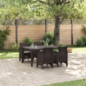 Juego de Comedor de Jardín de 5 Piezas con Cojines Marrón Poliratán by , Garden tables - Ref: Foro24-3378698, Price: 271,39 €...