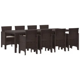 Conjunto de Comedor Jardín de 9 Piezas con Cojines Marrón Polirratán by , Garden tables - Ref: Foro24-3378738, Price: 474,63 ...