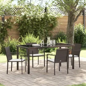 Conjunto de comedor de jardín de 5 piezas con cojines de poliratán marrón de , Sillas de jardín - Ref: Foro24-3379047, Precio...