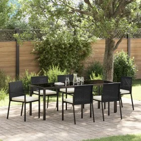 Conjunto de Comedor de Jardín de 7 Piezas de Ratan Negro de , Sillas de jardín - Ref: Foro24-3379238, Precio: 406,72 €, Descu...