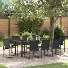 Juego de Comedor de Jardín de 9 Piezas Negro Textilene y Acero by , Garden chairs - Ref: Foro24-3379344, Price: 369,34 €, Dis...