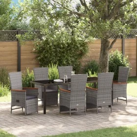 Set de Comedor de Jardín de 7 Piezas con Cojines Gris Ratán Poliéster by , Garden chairs - Ref: Foro24-3379455, Price: 865,68...