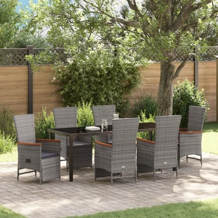 Set de Comedor de Jardín de 7 Piezas con Cojines Gris Ratán Poliéster by , Garden chairs - Ref: Foro24-3379455, Price: 865,68...