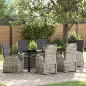 Conjunto de Comedor de Jardín de 7 Piezas con Cojines Gris de Poliratán de , Sillas de jardín - Ref: Foro24-3379483, Precio: ...