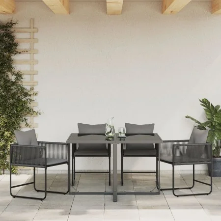 sillas de jardín con cojines 4 pcs Rattan Poliéster Negro de , Sillas de jardín - Ref: Foro24-42003027, Precio: 236,92 €, Des...