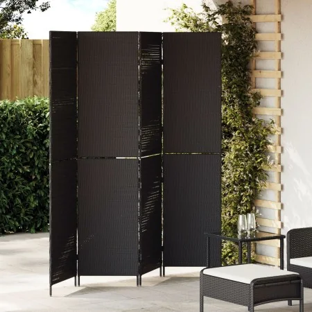 Divisor de ambientes de 4 paneles plegable negro 195x180 cm de poli ratán de , Divisores de ambientes - Ref: Foro24-42003672,...