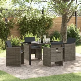 Juego de Comedor de Jardín de 5 Piezas con Cojines de Ratán Poliéster Gris by , Garden chairs - Ref: Foro24-3379949, Price: 3...