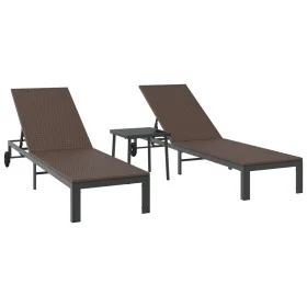 Comprar Tumbonas 2 pcs con Ruedas y Mesa Marrón