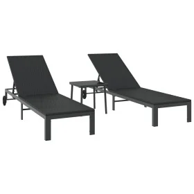 Tumbonas 2 pcs con ruedas y mesa negro de poliratán de , Tumbonas - Ref: Foro24-42004131, Precio: 258,53 €, Descuento: -5%%
